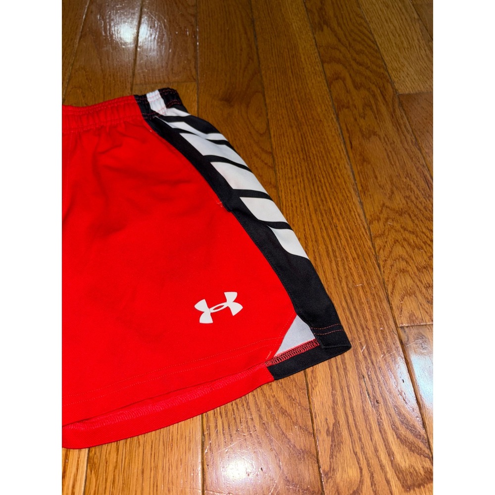 Under Armour Boys Red Black White Striped‎ Athletic Shorts Size YXS Loose Fit - Picture 2 of 5